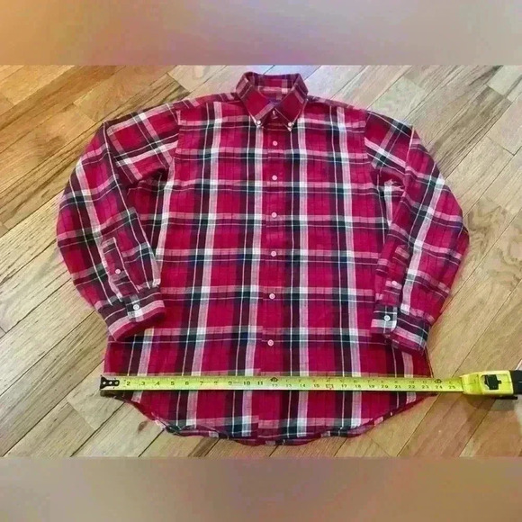 Ralph Lauren Flannel Button Down Collared Shirt Red White Black Plaid Mens Sz L - Picture 11 of 14